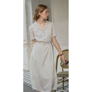 Simple Retro Baylee French Retro Cottagecore Polka Dot V-Neck Small Dress